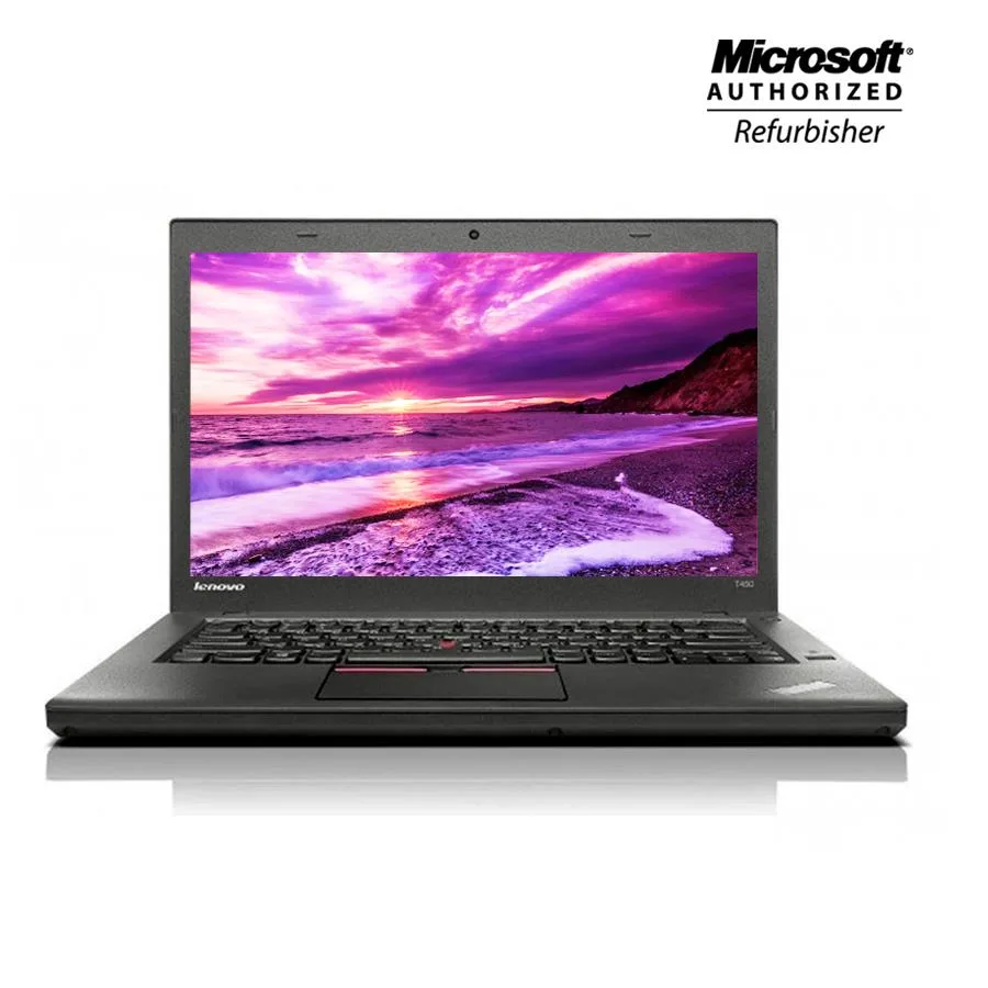 Black and silver 14 inch ThinkPad T450 laptop closed with webcam visible