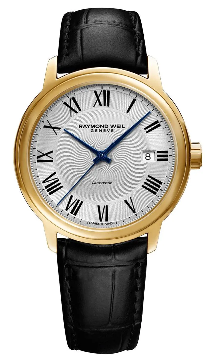 Raymond Weil Raymond Weil Maestro 2237-PC-00659 Automatic Yellow Gold PVD Silver Dial Black Leather Strap 39.5 mm watch — product photo