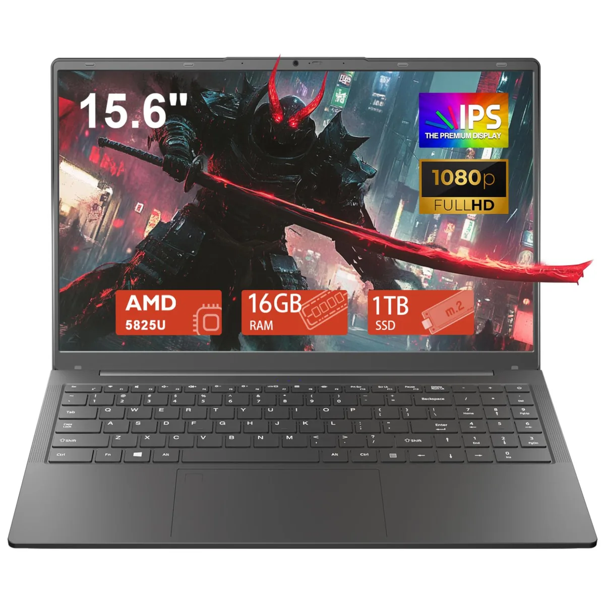 Gray 15.6 inch thin and light gaming laptop with backlit keyboard