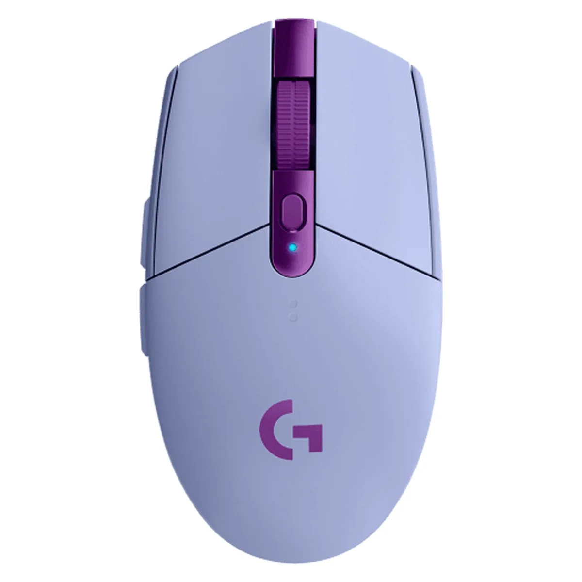 Purple wireless gaming mouse with compact ergonomic shape and matte finish