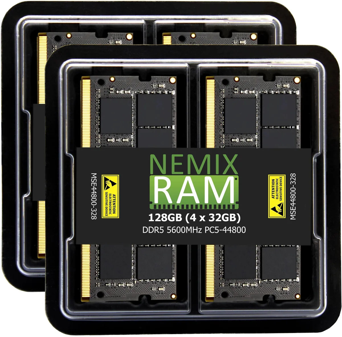 Four green DDR5 SODIMM modules with black chips, no heat spreaders