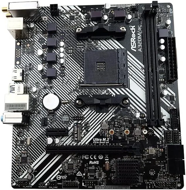 Green MicroATX motherboard with black I/O shield