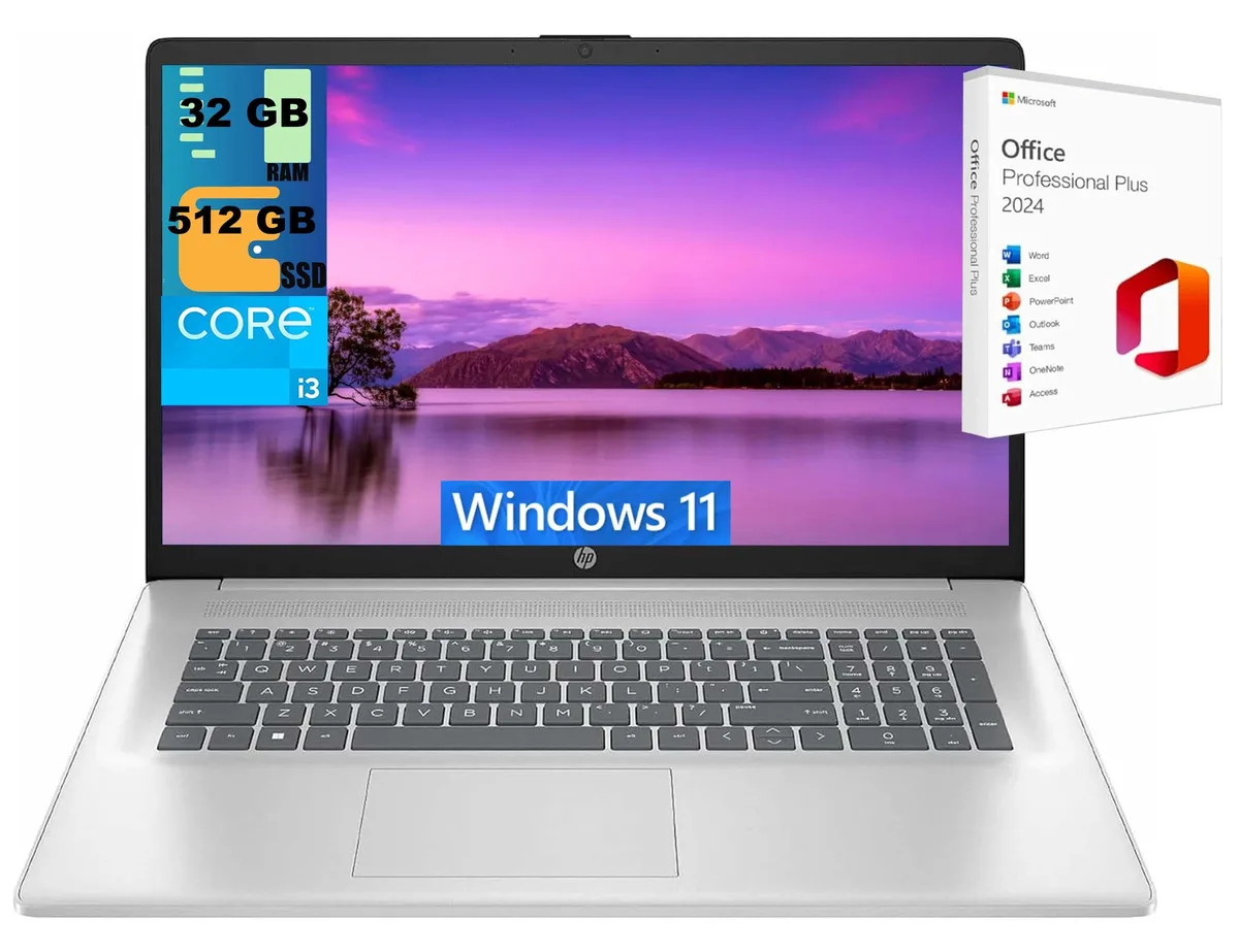 HP HP 17 laptop 17.3" HD+ Intel Core i3-N305 32GB DDR4 512GB PCIe SSD Silver — photo du produit