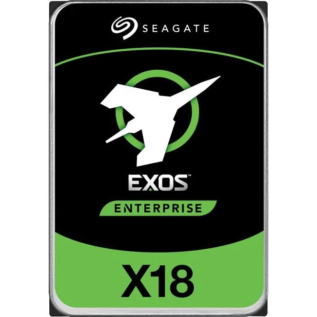 Seagate Exos X18 3.5 inch SAS hard drive, silver aluminium casing with label