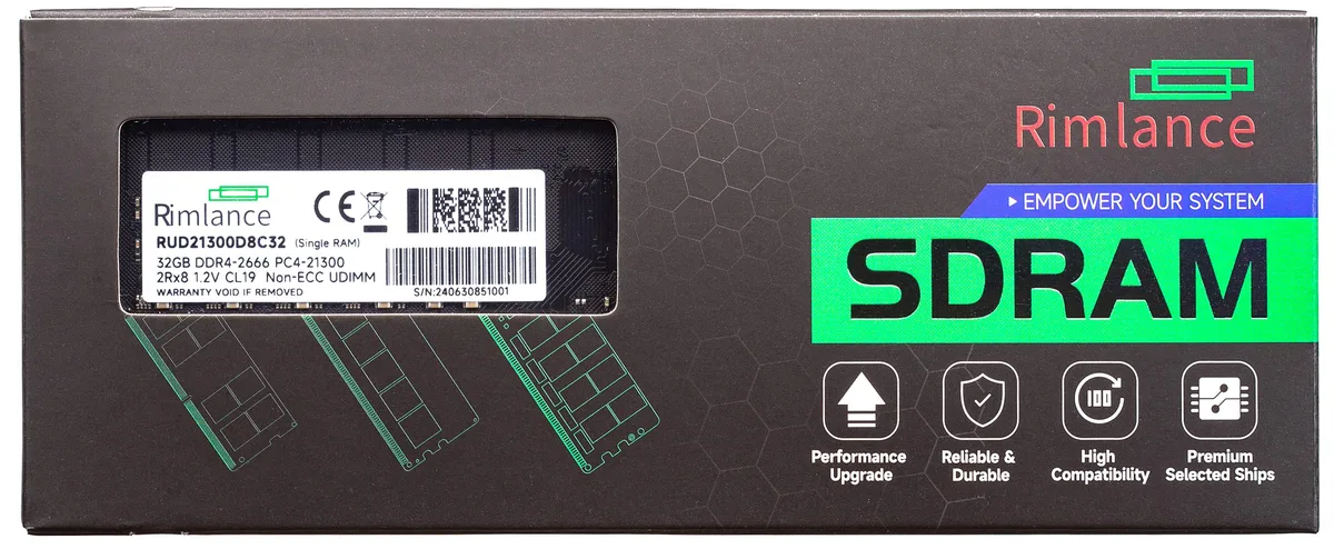 RIMLANCE RIMLANCE RUD21300D8C32 32GB DDR4 2666 CL19 1.2V 2RX8 desktop RAM — product photo