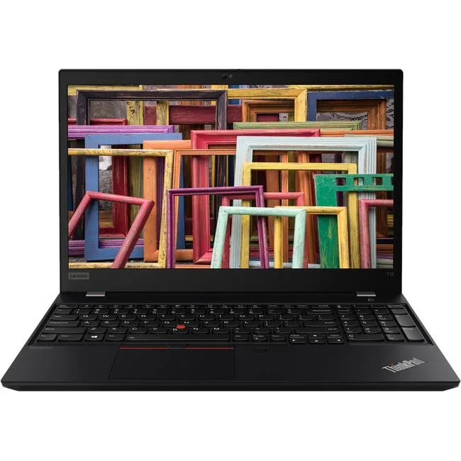 Black 15.6 inch ThinkPad T15 Gen 1 laptop with matte IPS display and fingerprint reader