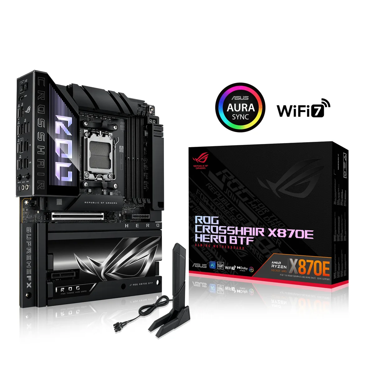 ATX motherboard with hidden connectors and gold GPU slot