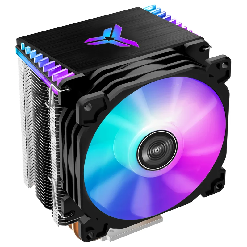 Black tower CPU cooler 126 mm tall with 92 mm RGB fan and four copper heat pipes