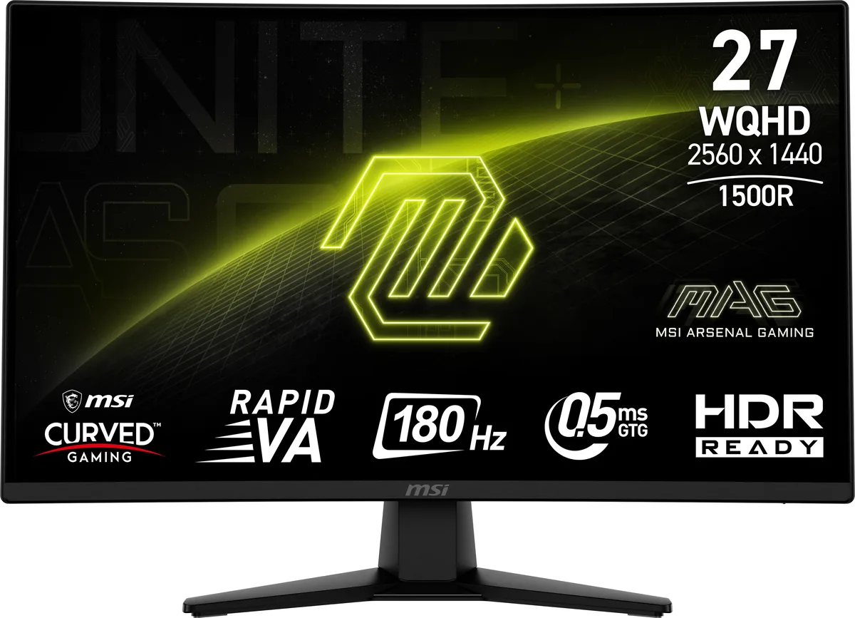 27 inch curved gaming monitor in metallic black with thin bezels