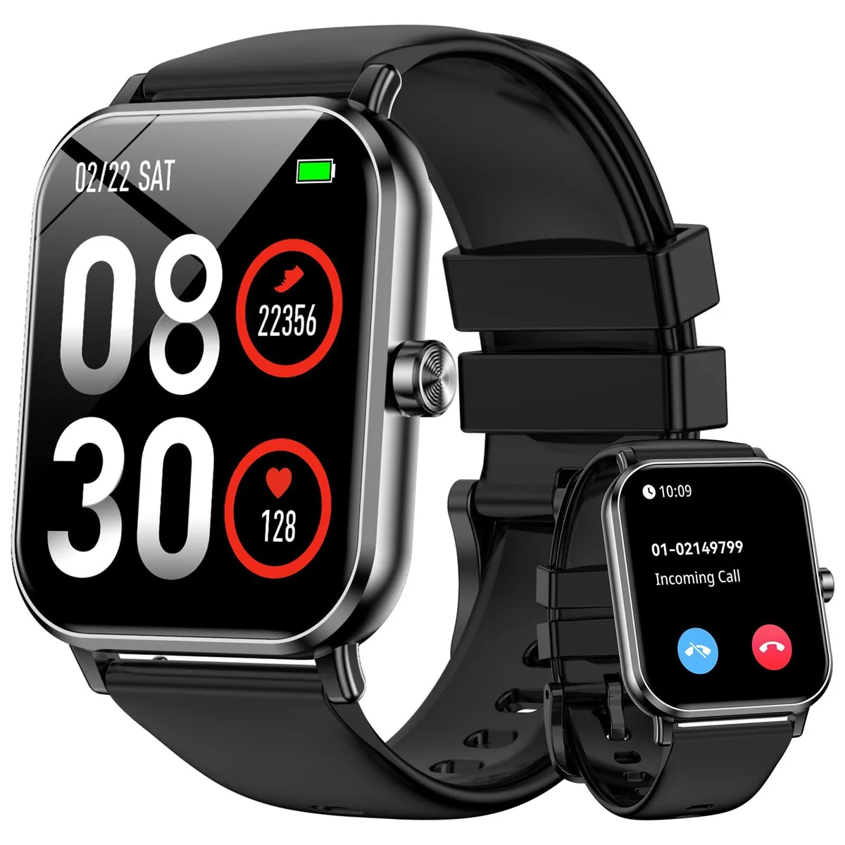 QONBINK TG38-Z Smart Watch 1.85" 30 Day Battery 5 ATM 130+ Modes Black — 商品写真