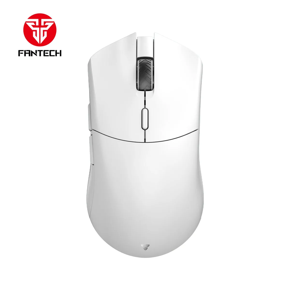 White ergonomic wireless gaming mouse with six buttons and textured finish