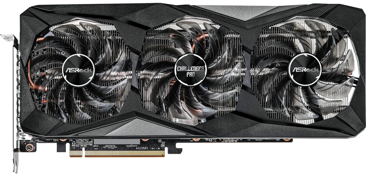 ASRock Challenger Pro Radeon RX 6750 XT graphics card with triple fans and metal backplate