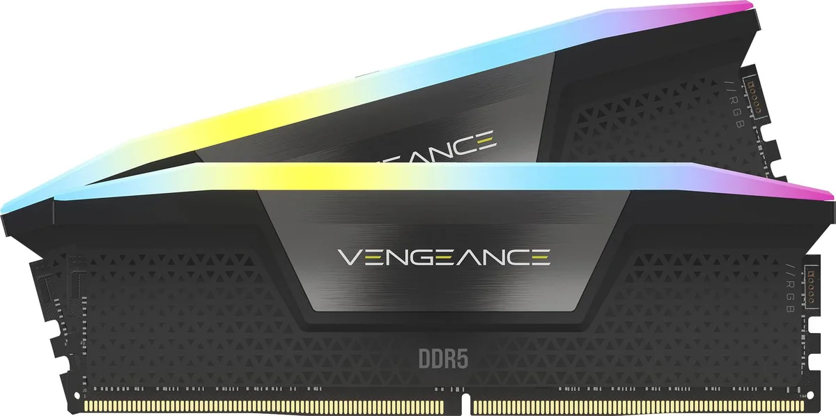 Two black DDR5 memory modules with panoramic RGB light bars