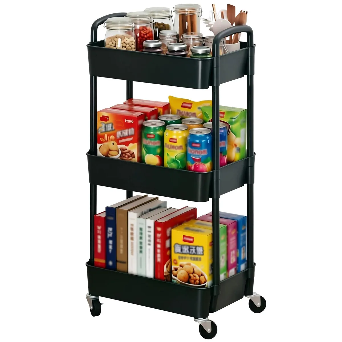  Sywhitta 3-Tier Rolling Utility Cart Black 29x39x76 cm — 商品照片