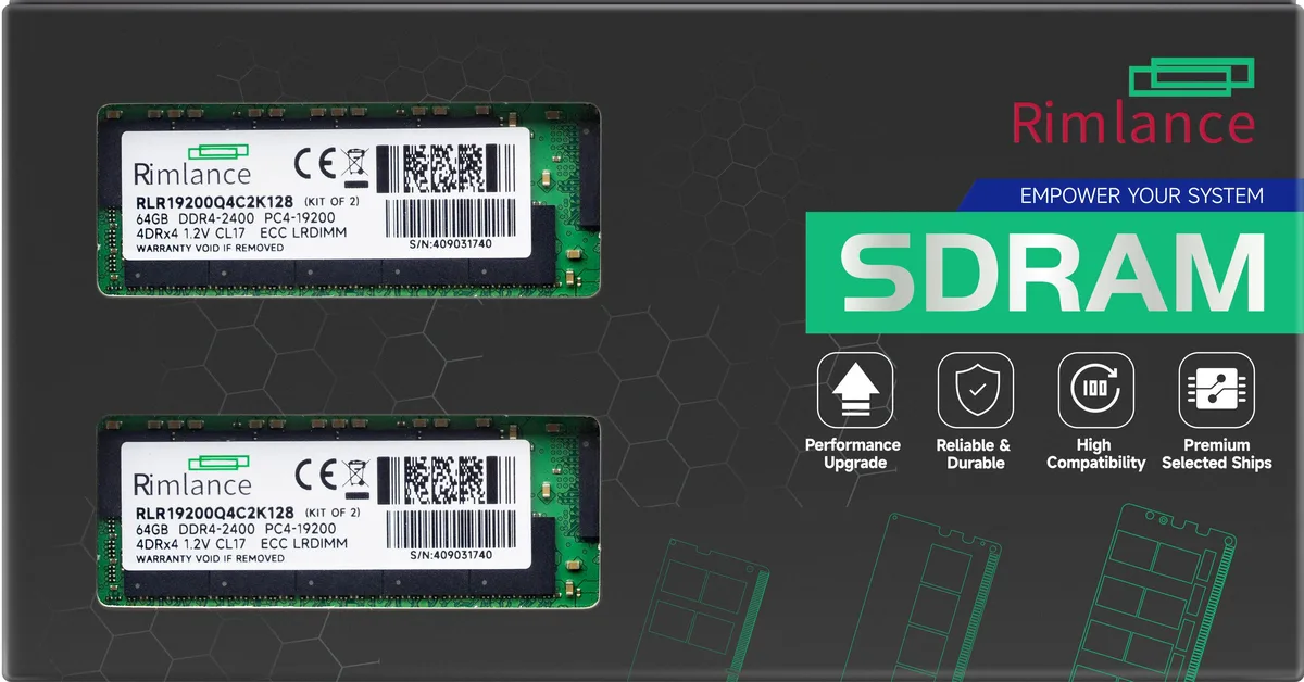 Two green 288-pin DDR4 server DIMMs with black chips