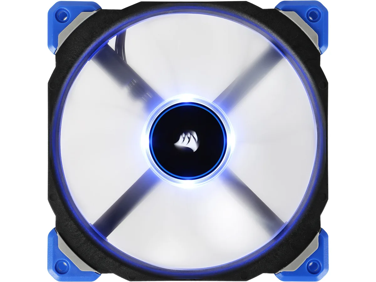 Single 140mm square case fan with blue LED lighting, black frame and transparent blades