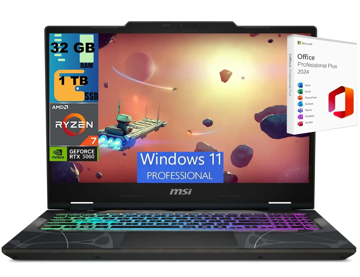 Black 15.6 inch gaming laptop with 144Hz display and 4-zone RGB keyboard