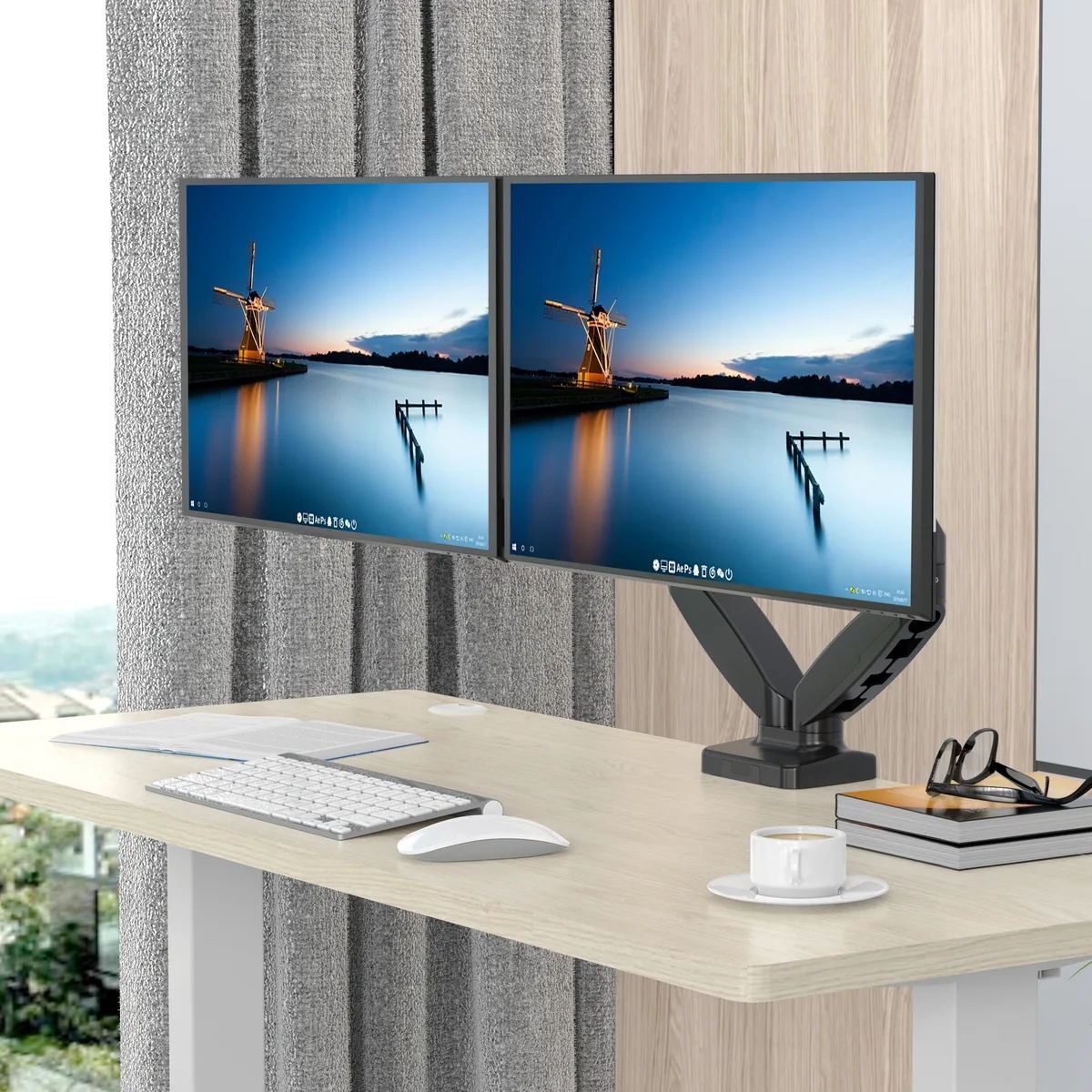 Rosewill Rosewill RMS-E42 dual monitor arm 15-32" 19.8 lbs gas spring clamp grommet — foto produk