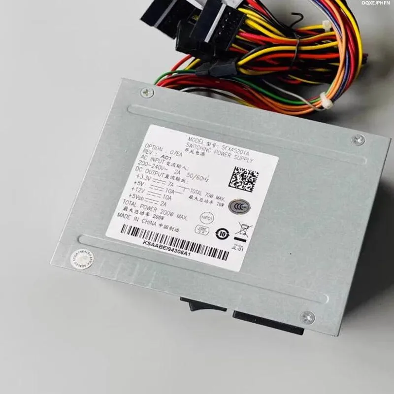 Silver SFX power supply unit with 20-pin connector and eight SATA cables