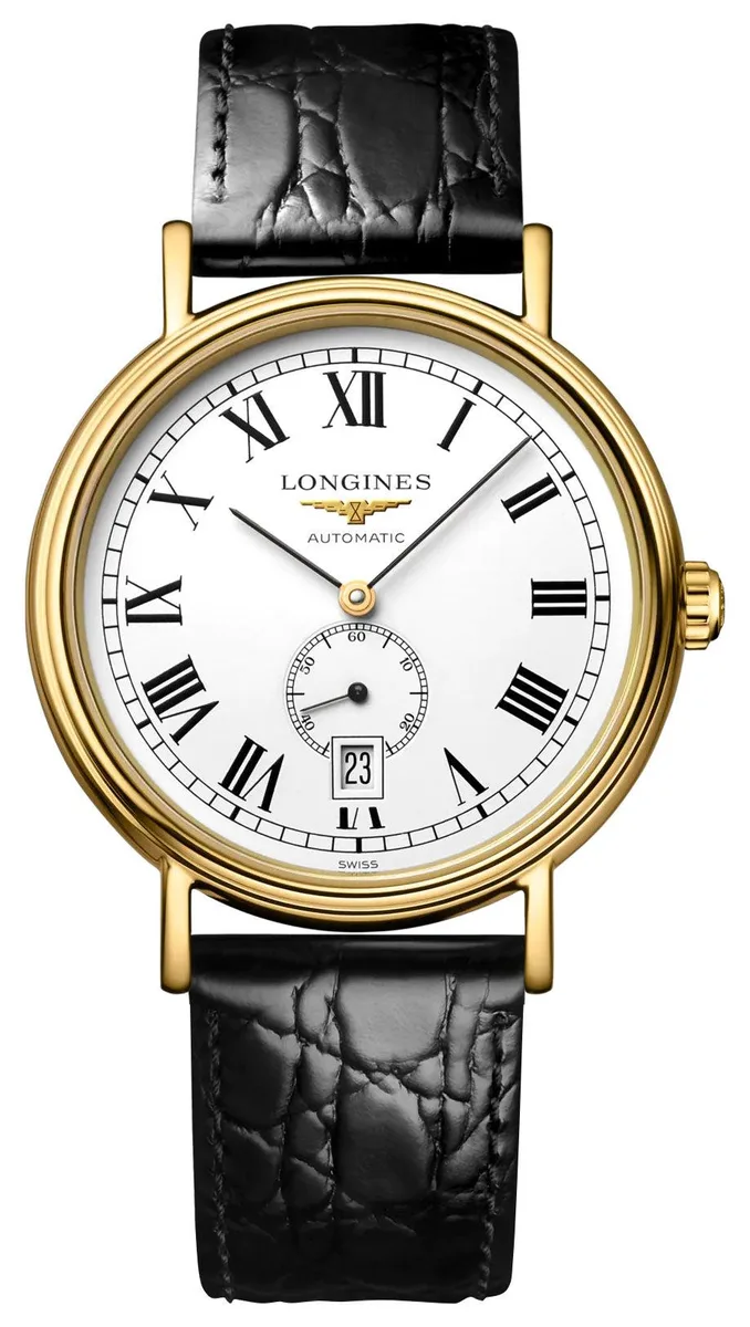 Longines Longines Presence L4.904.2.11.2 Automatic 38.5 mm Yellow Gold PVD White Dial Black Leather Strap watch — product photo