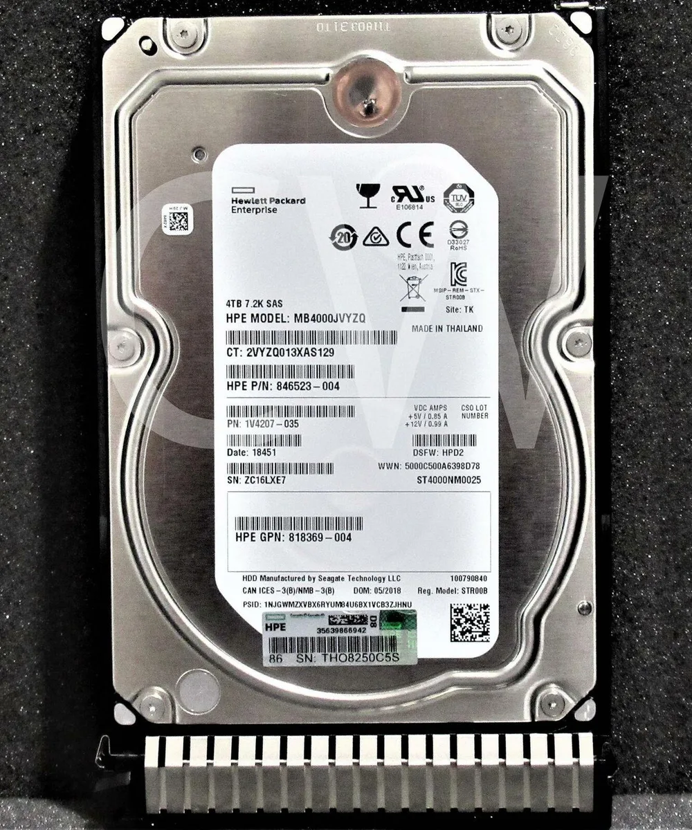 Silver 3.5 inch SAS hard drive in a black smart carrier caddy