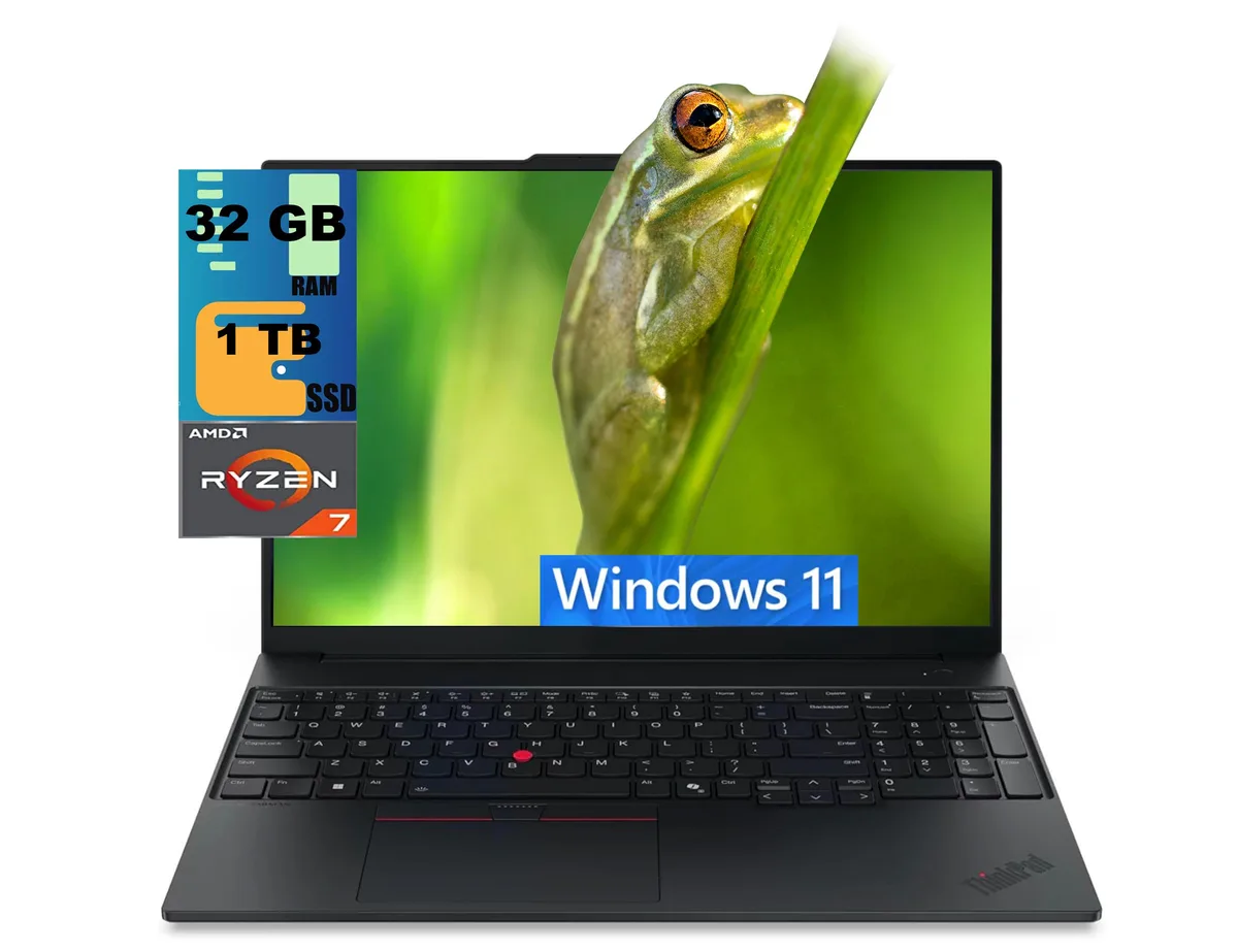 Black 16.0 inch laptop closed on a plain surface