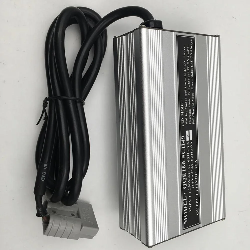 Rectangular metal power supply unit with label showing 12V 15A 230VAC