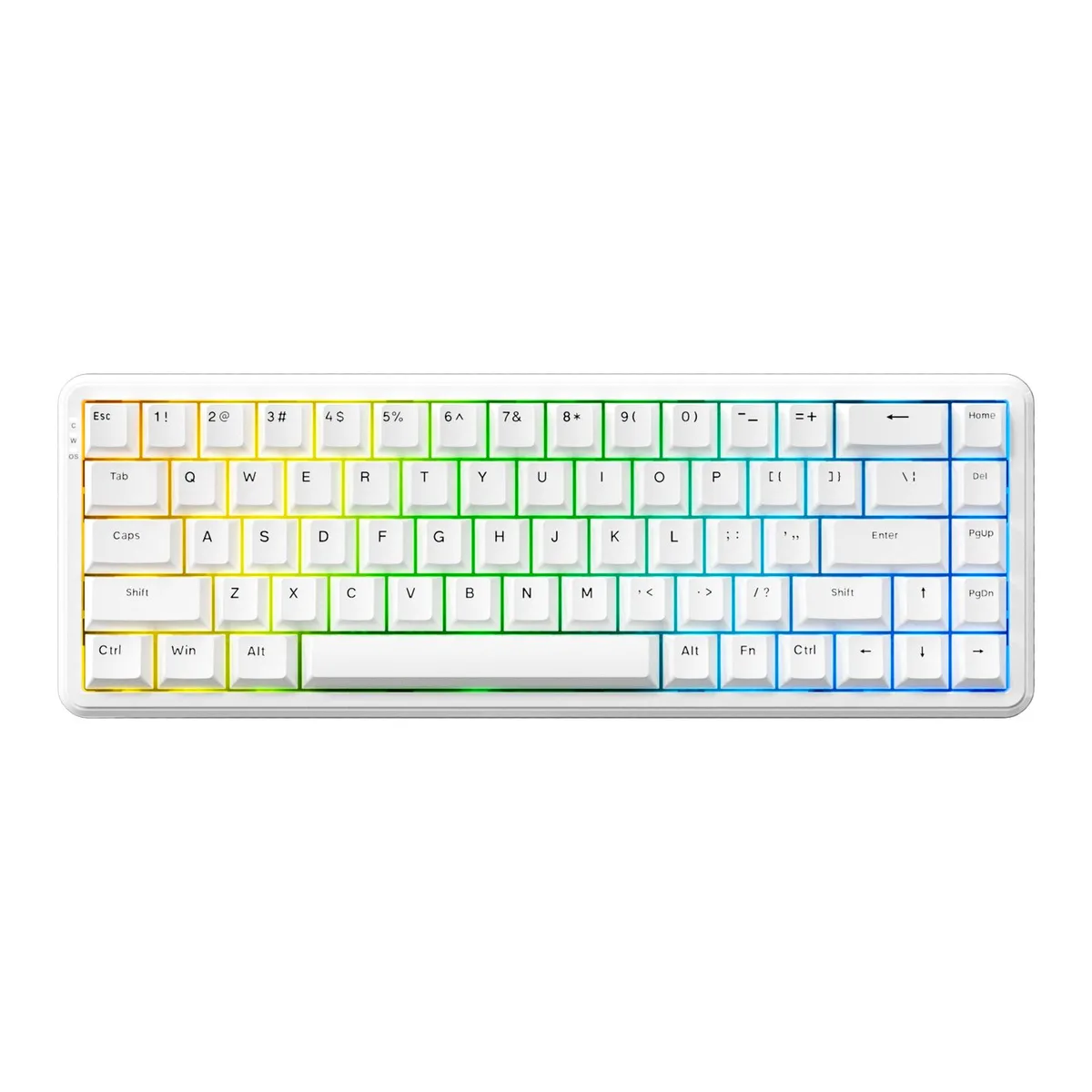 White compact wired mechanical keyboard with two-tone ABS keycaps and RGB lighting