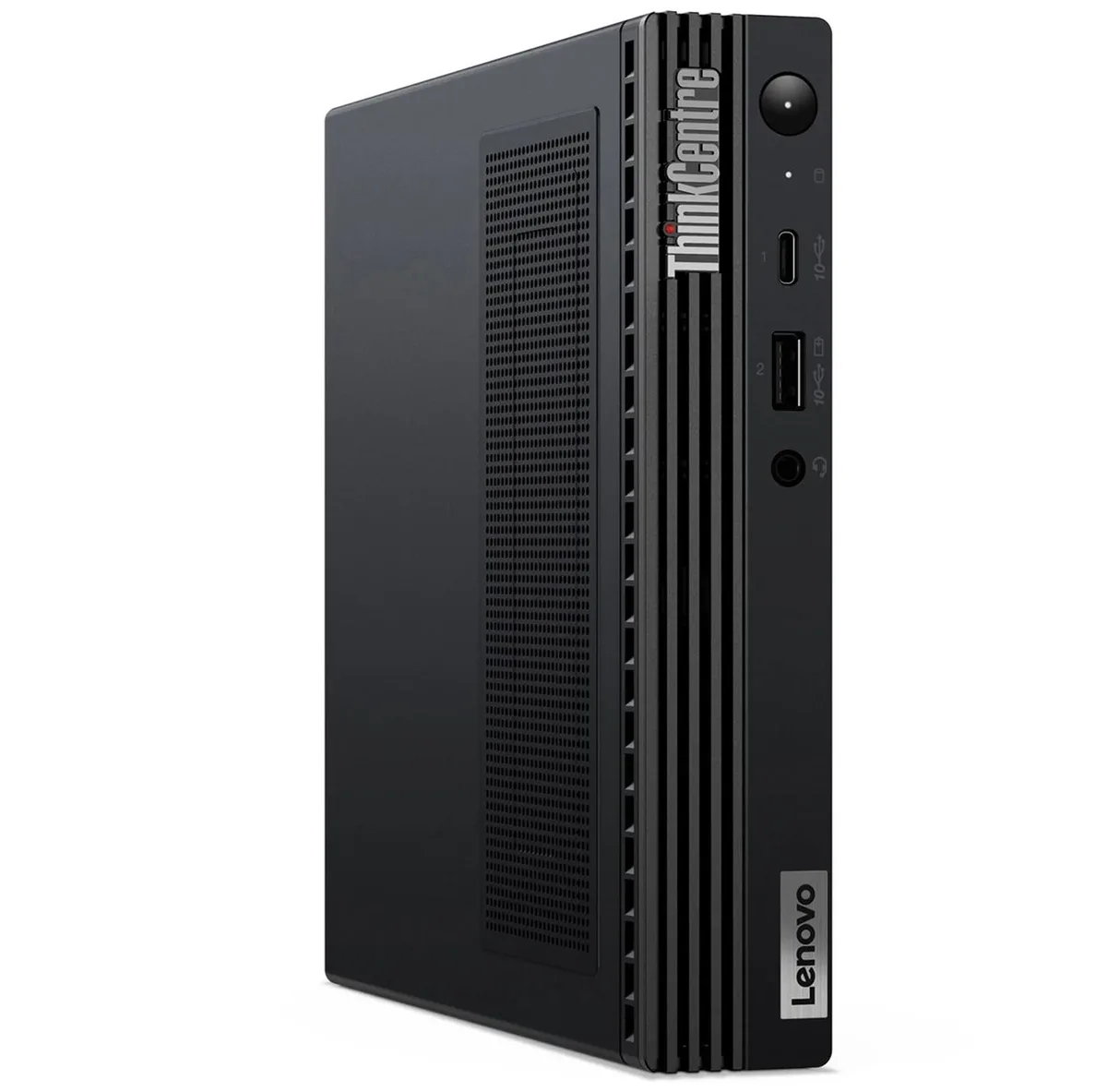 Small black cube desktop computer with matte finish