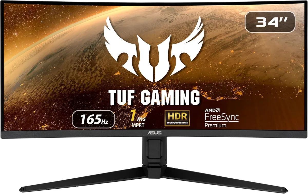 34-inch curved ultrawide gaming monitor in black matte finish with adjustable stand