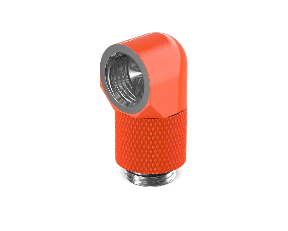 UV orange G1/4 90 degree rotary elbow fitting 15mm extension 37.7mm tall