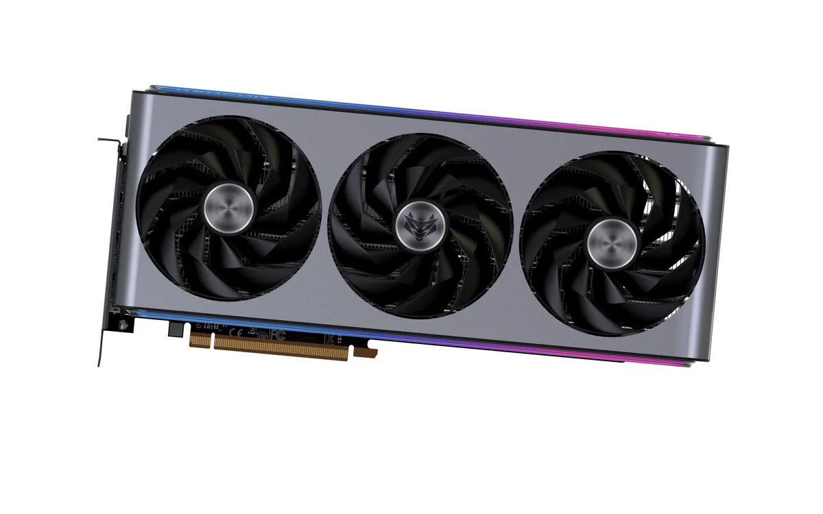 Large graphics card with three fans and silver shroud