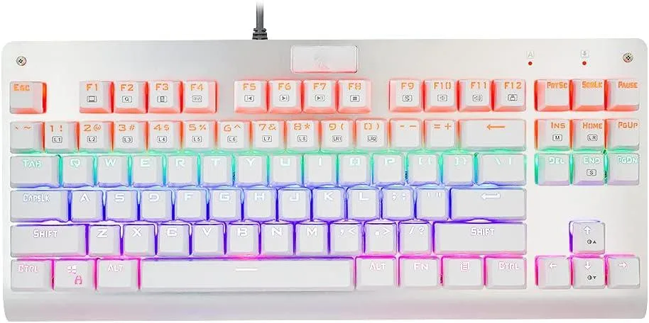 White compact 87-key tenkeyless mechanical keyboard with arc keycap design