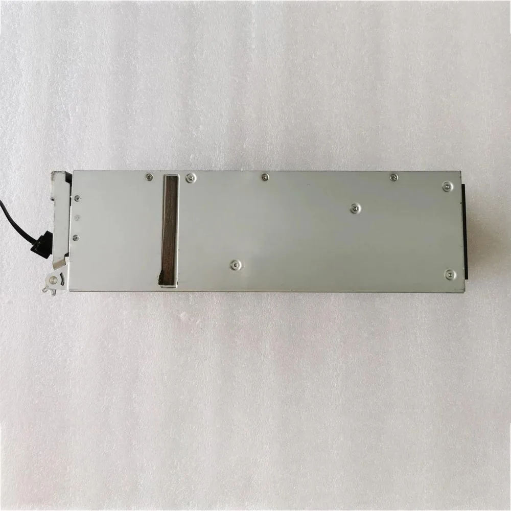 Rectangular ATX power supply unit with metal casing and rear fan grille