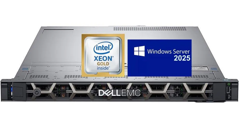 Black 1U rack server with front drive bays and control panel