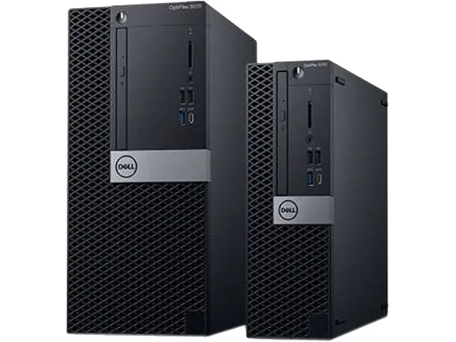 Small black tower desktop with DVD slot and Dell badge