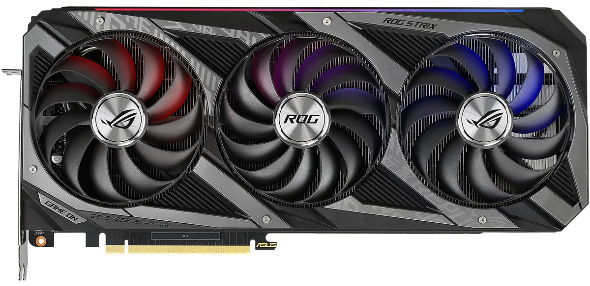 ASUS ROG Strix RTX 3070 Ti triple-fan graphics card in dark metallic finish