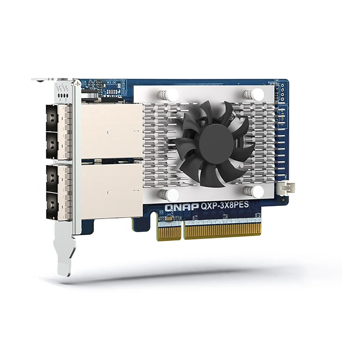 Green printed circuit board with two SFF-8644 ports and a gold PCIe x8 edge connector