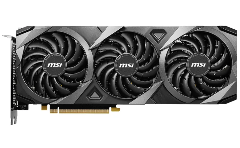 MSI RTX 3060 Ti Ventus triple-fan graphics card, silver and black finish