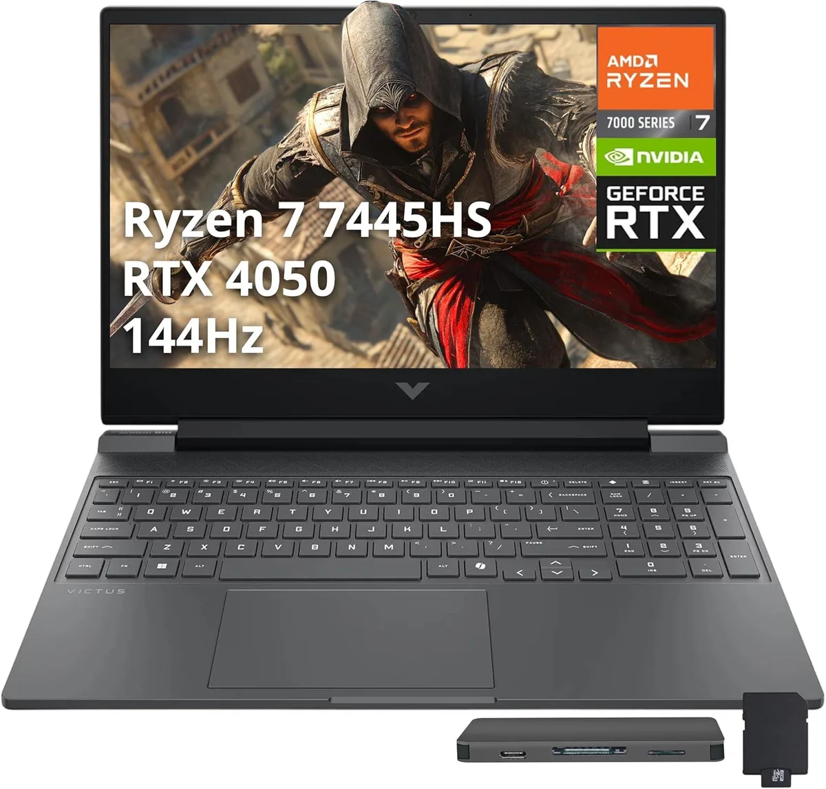 Silver 15.6 inch gaming laptop with backlit keyboard and numeric keypad