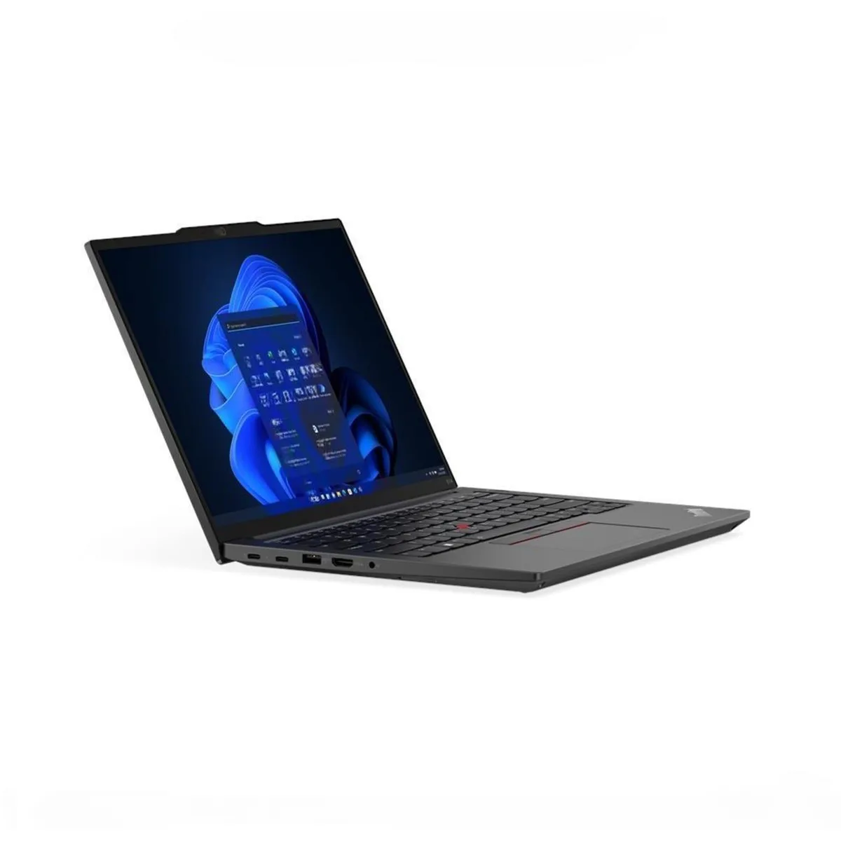 Black ThinkPad E14 Gen 5 laptop, 14 inch non-touch screen, matte finish, closed lid showing logo