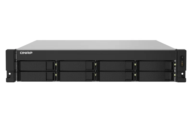 Silver 2U rackmount chassis with eight front drive bays and dual redundant power supplies at the rear