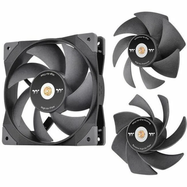 Black 120mm square case fan with ARGB lighting and three swappable blade sets