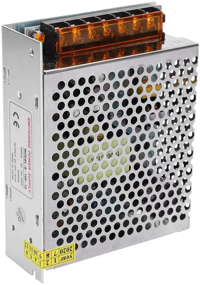 Rectangular aluminium power supply, silver finish, screw terminals visible