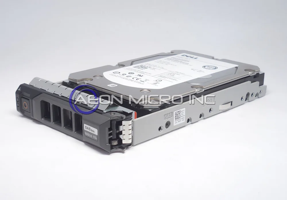 Standard 3.5 inch silver hard drive with SAS connector and Dell label