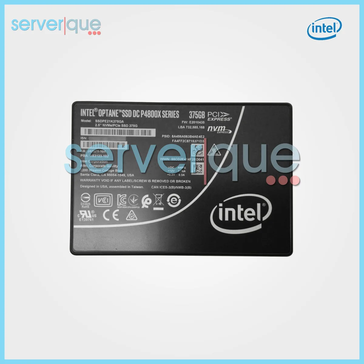 Intel Optane DC P4800X 375GB 2.5 inch U.2 internal SSD with silver metal casing