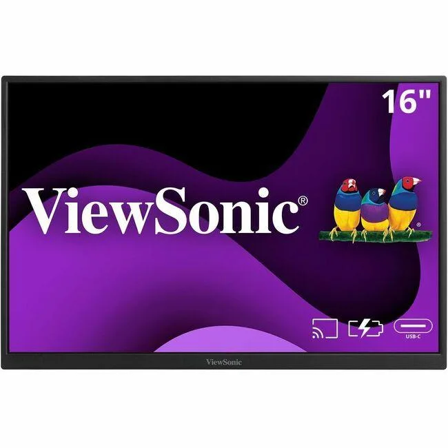 Black 16-inch IPS portable monitor with anti-glare screen, magnetic smart cover stand, two USB-C ports, built-in 4000 mAh battery
