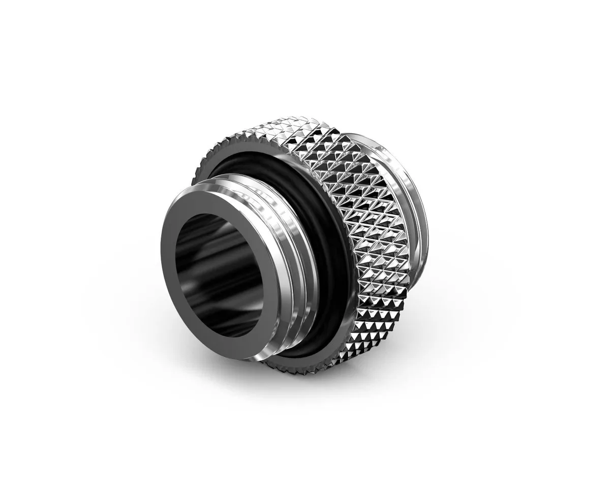 PrimoChill PrimoChill Dual Male G1/4" Extension Coupler Mini Silver Nickel — product photo