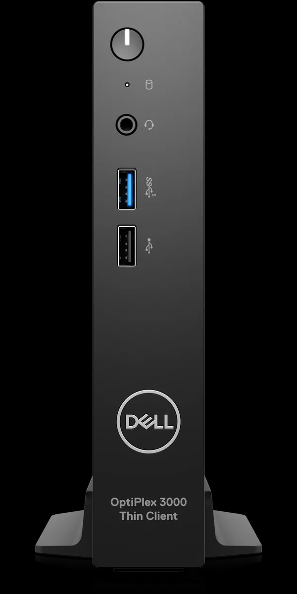 Small silver Dell OptiPlex 3000 thin client desktop unit
