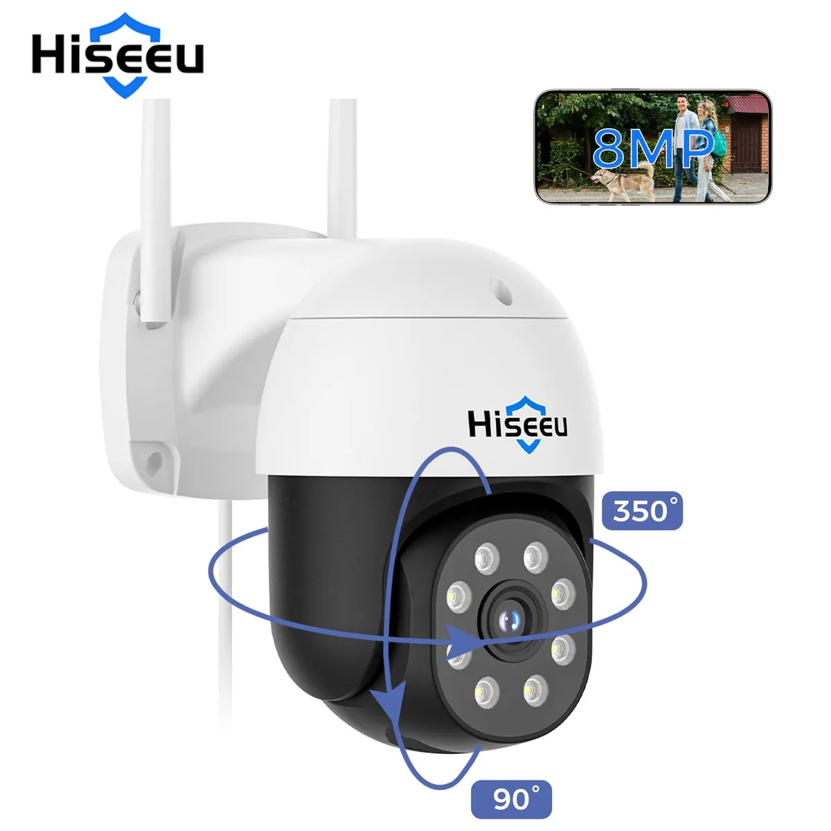 Hiseeu Hiseeu WHD308B 8MP 4K 360° PTZ Dual-Band WiFi Floodlight Security Camera White — product photo